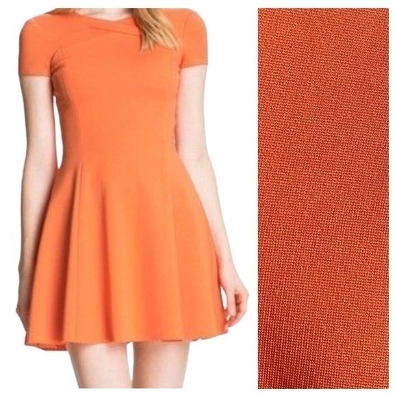 Halston Heritage Red Orange Flame Crisscross Neck Ponte Mini Dress - Picture 1 of 16